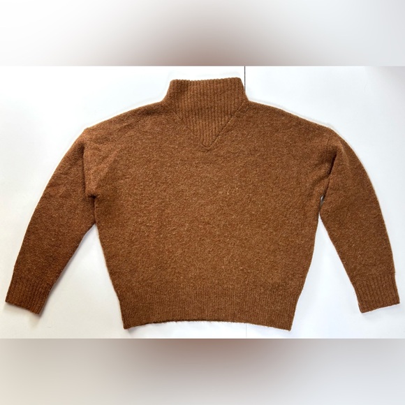 Madewell Mod Retro V Mock Turtleneck Long Sleeved Cinnamon Brown Sweater Size SM - Picture 2 of 11